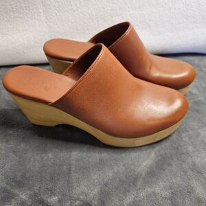 Everlane Shoes Womens 8.5M Puffa Clog Brown Wooden Closed Toe Wedge Heels Casual